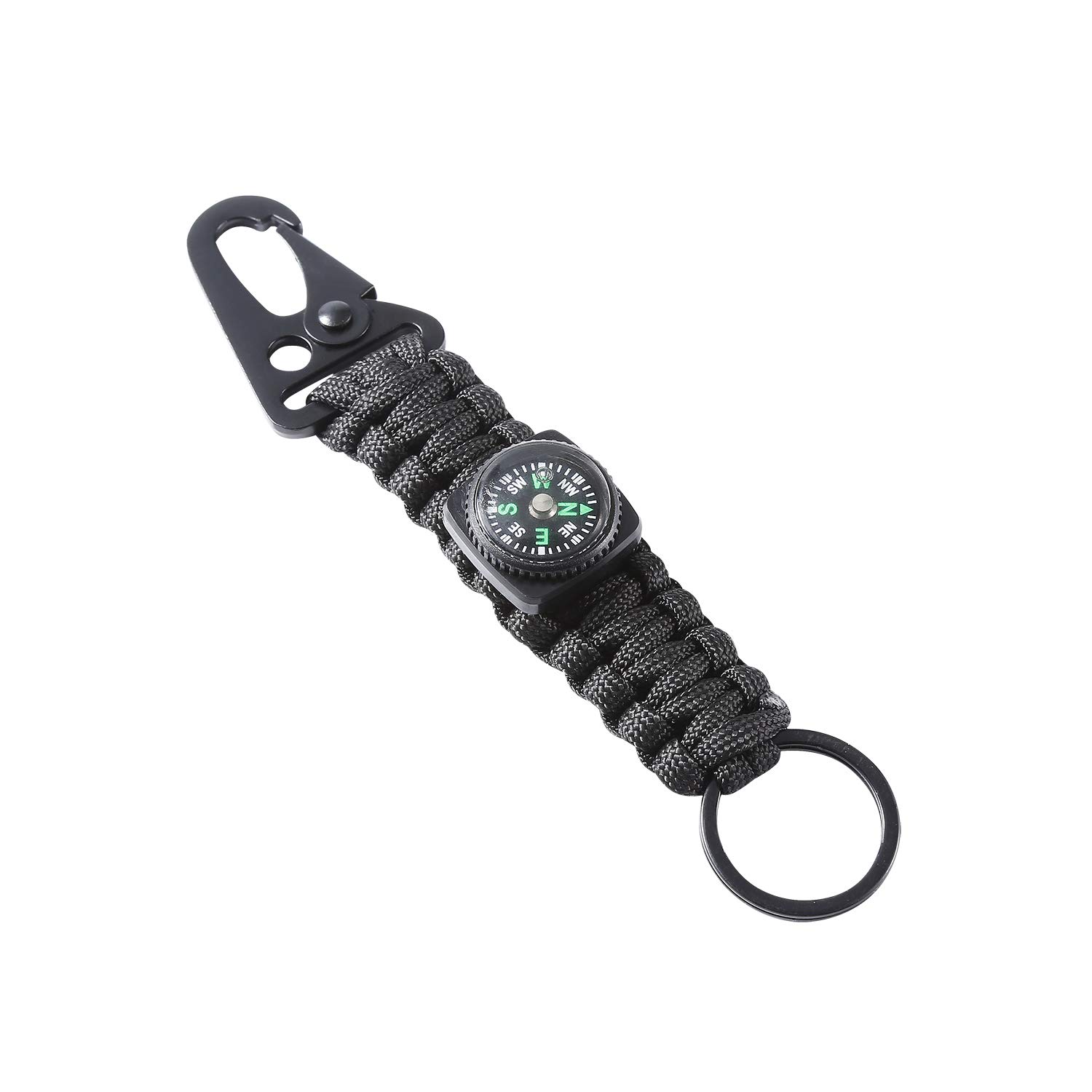 Yanw Black Paracord Bracelet Compass Key Chains for Men Childs Teenages