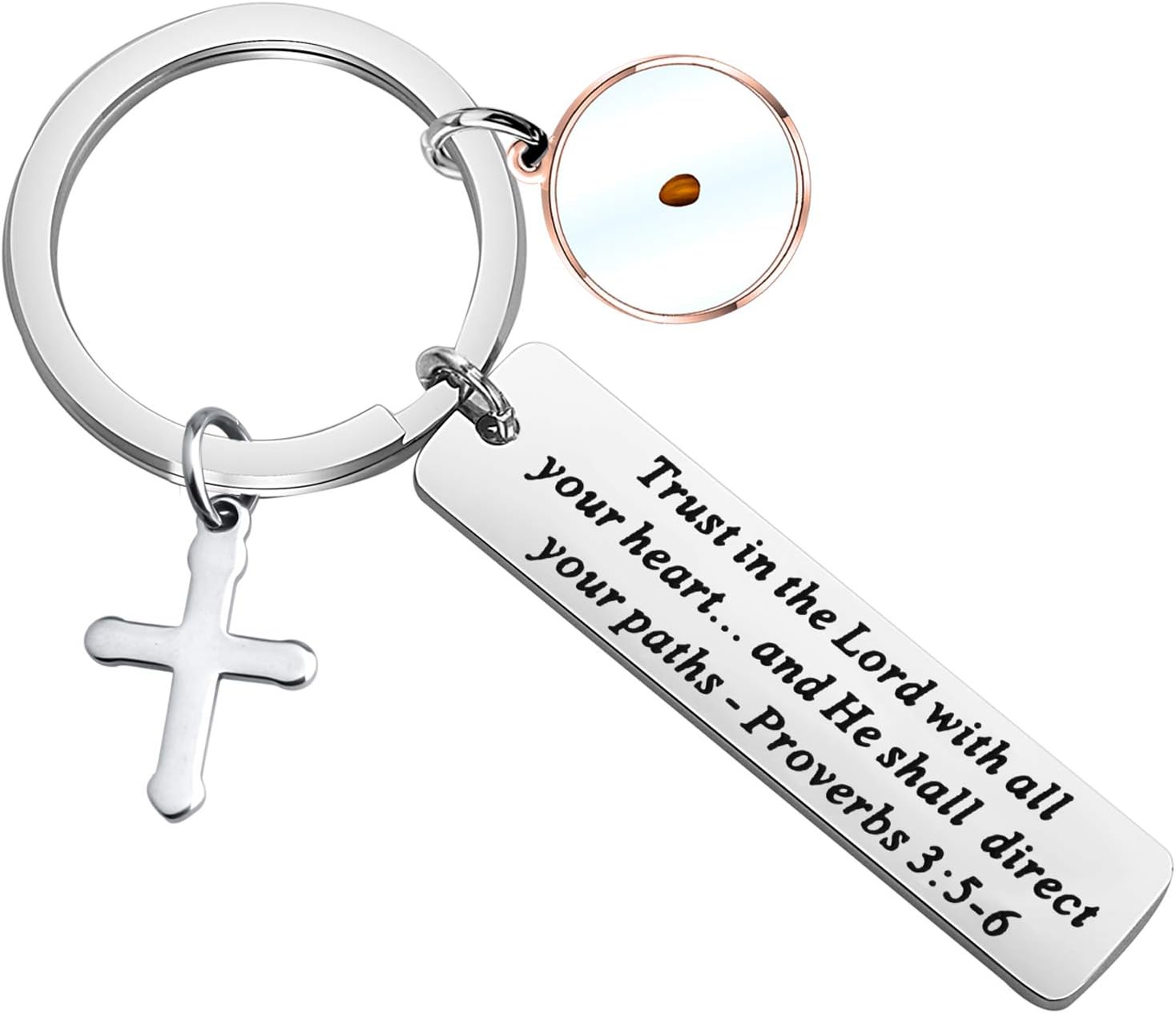 BEKECH Mustard Seed Faith Jewelry Trust in the Lord with All Your Heart Proverbs 3:5-6 Keychain with Mustard Seed Pendant