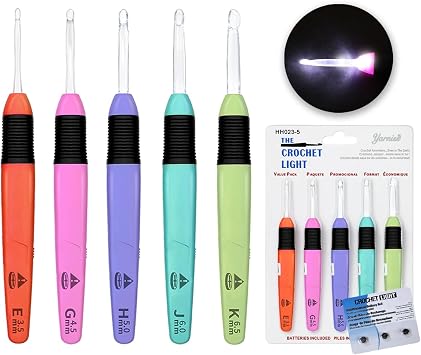 Yarniss LED Crochet Hook Set 3.5-6.5mm, Light Up Crochet Hook with Battery | Light Up Crochet Hook with Spare Battery