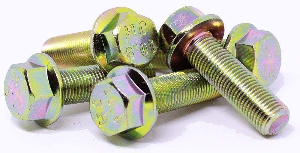 (5pcs) BelMetric M12X1.25X40mm JIS Hex Head Flange Bolt 17mm Wrench, Class 10.9 Plated Yellow Zinc for Automobile, Motorcycle, and Mechanical Applications BF12X1.25X40YLW