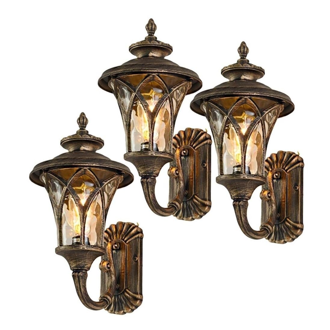 CVdrtyED Outdoor Wall Lights 17.3" Outdoor Wall Lamp Retro Waterproof Sconce Aluminum Light Exterior Glass Lantern for Villa Garden Durable Porch(Bronze,3 Pack)