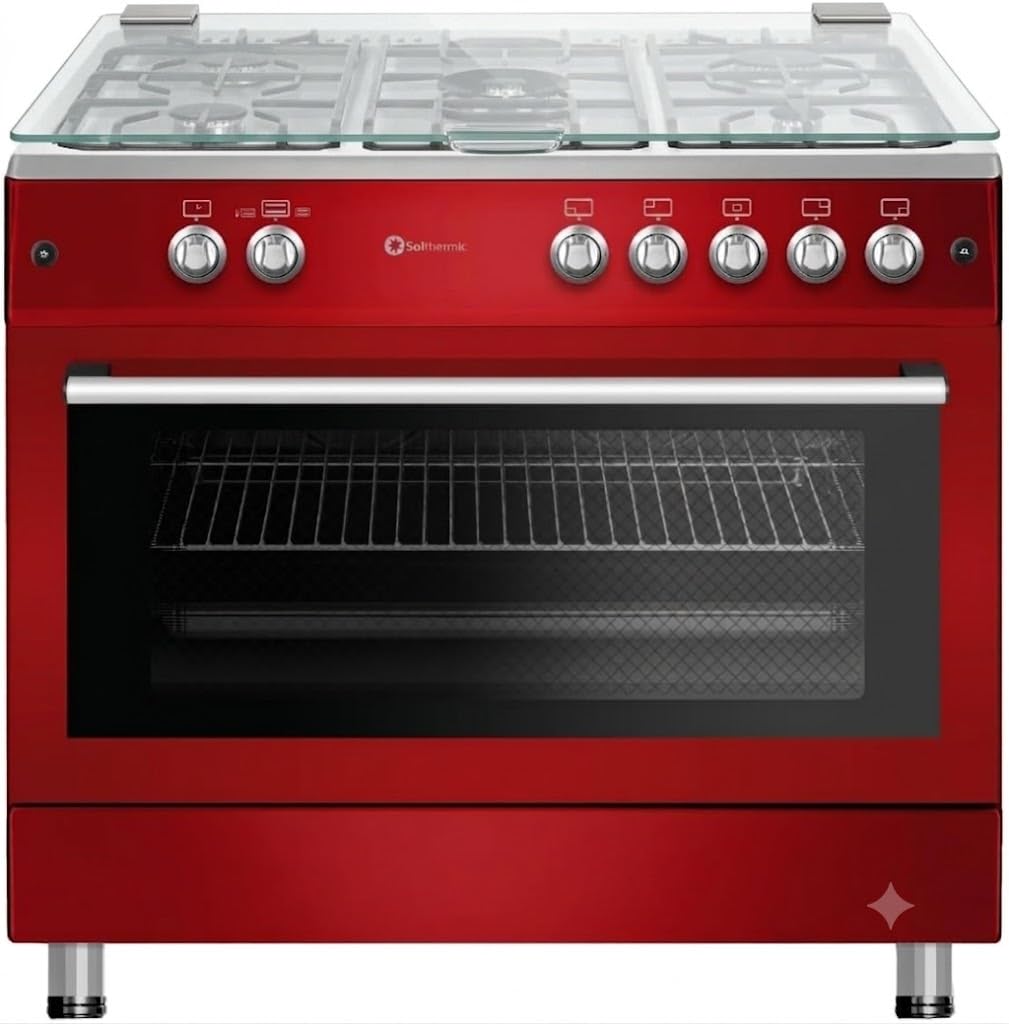 SOLTHERMIC F9L50G2 COCINA ROJA ESTILO RETRO / 5 FUEGOS Y HORNO PANORAMICO/GAS BUTANO Y GAS CIUDAD/ENTREGA A DOMICILIO Y RETIRADA DEL USADO GRATIS/ALTA GAMA