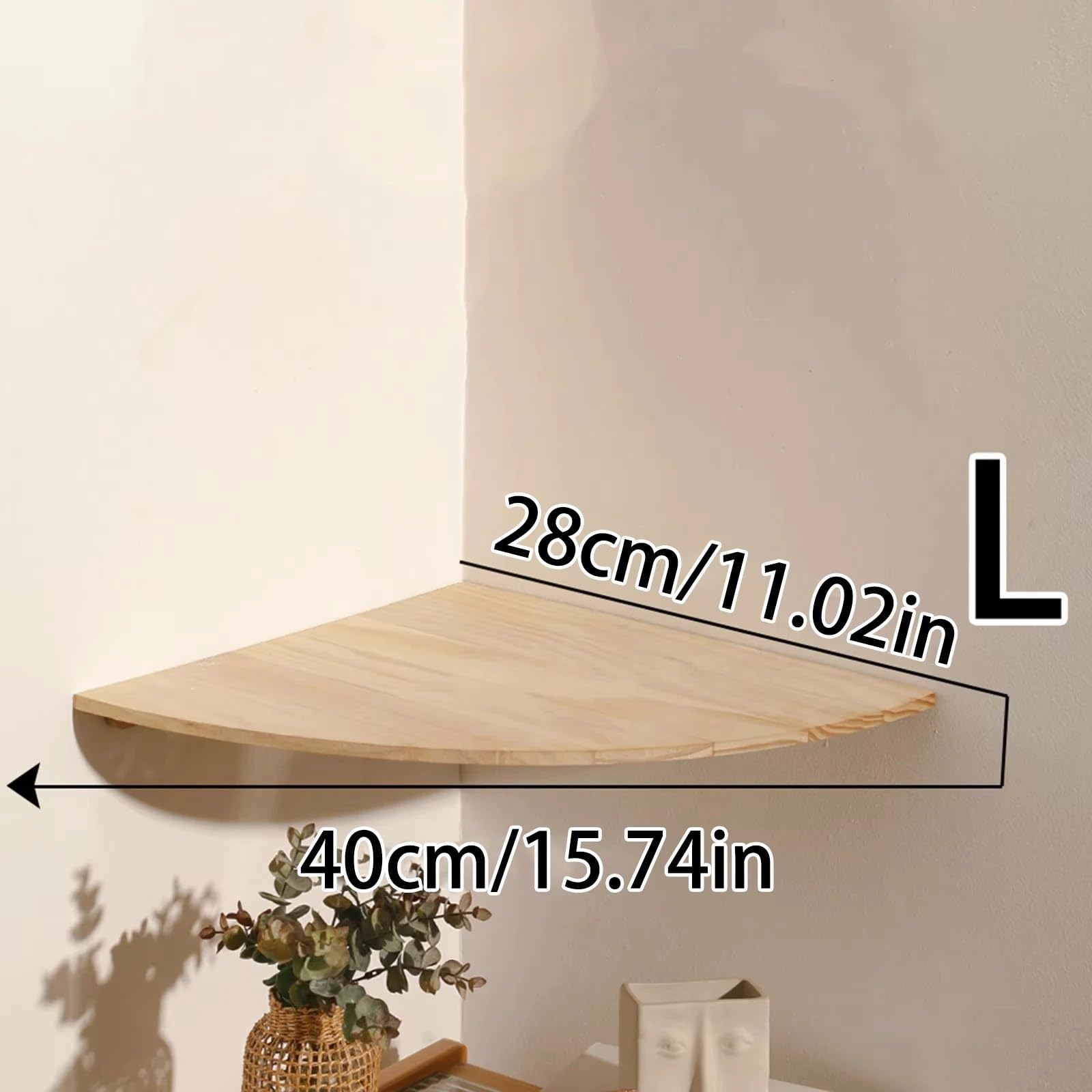 Mensole angolari galleggianti in legno, con estremità arrotondate, per camera da letto, soggiorno, cucina, soluzione salvaspazio da parete (misura 3)