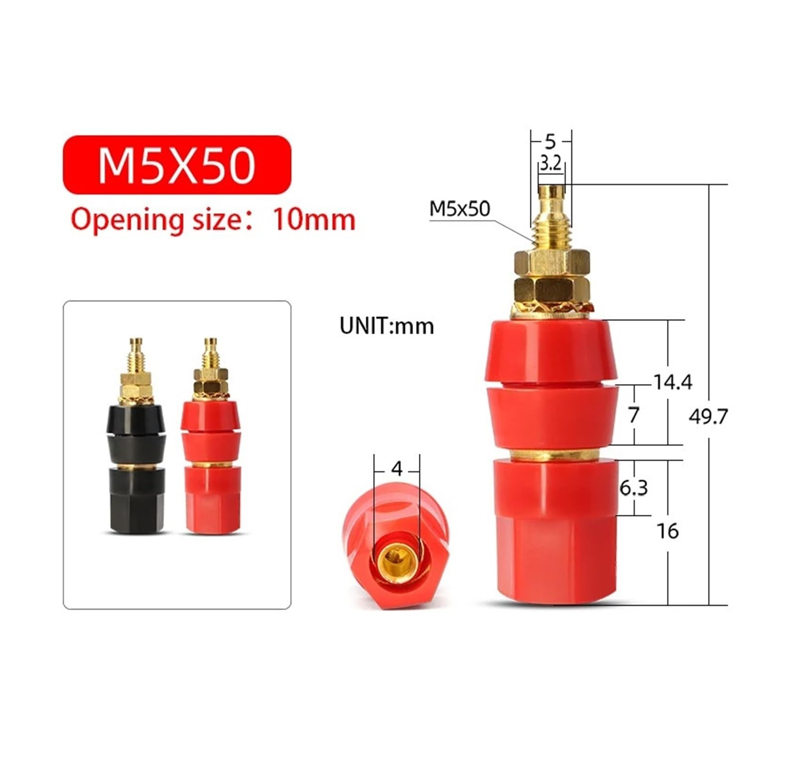 Perno in ottone Premium M5 M6 M8 M10 Nero + Rosso Set Accessori for kit terminale connettore for giunzione alimentazione batteria for auto