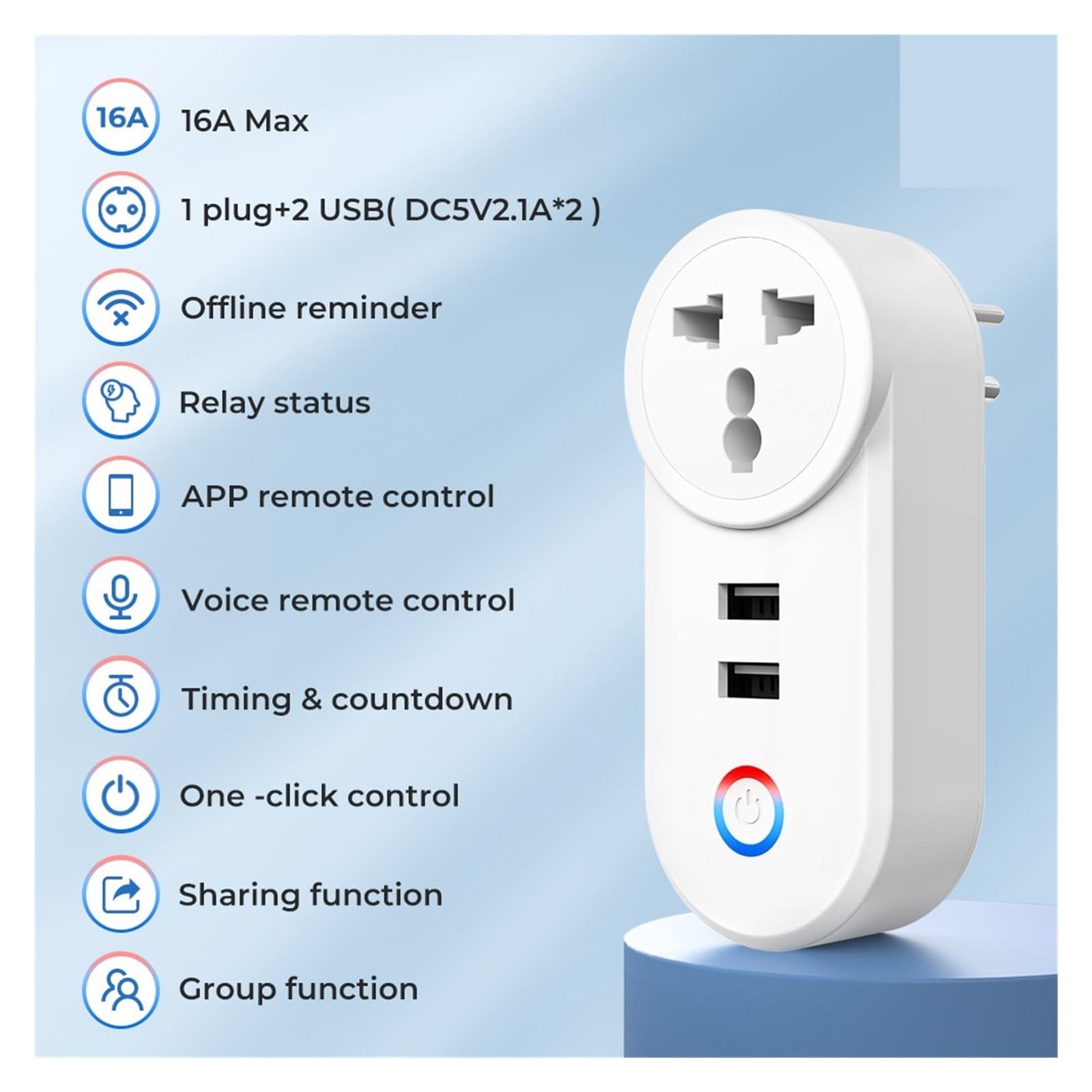 Gniazdo 16A z 2 gniazdami ładowania USB Adapter Wtyczka UE USA Wielka Brytania Brazylia Kontrola żywotności za pośrednictwem Alexa Home(UK Socket)