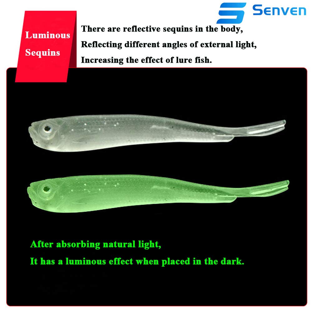 15 Leurres Souples Senvenelec – Yeux 3D, Queue Fourche, 5 Tailles/couleurs – Eau Douce & Salée