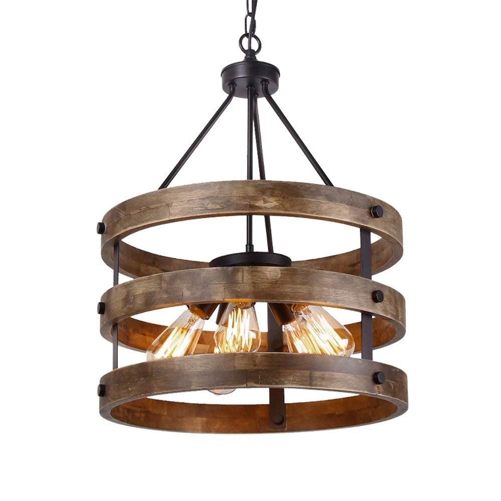Lustre à LED suspendu en bois de style industriel rétro chic - 7