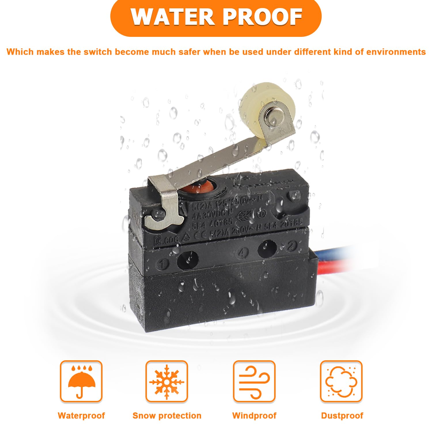 2 Pack Micro Limit Switch 6A 12V DC Micro Switch Normally Open Close Limit Switch with Roller Lever Arm, SPDT 3 PIN 5A 250VAC with Wire - Image 6