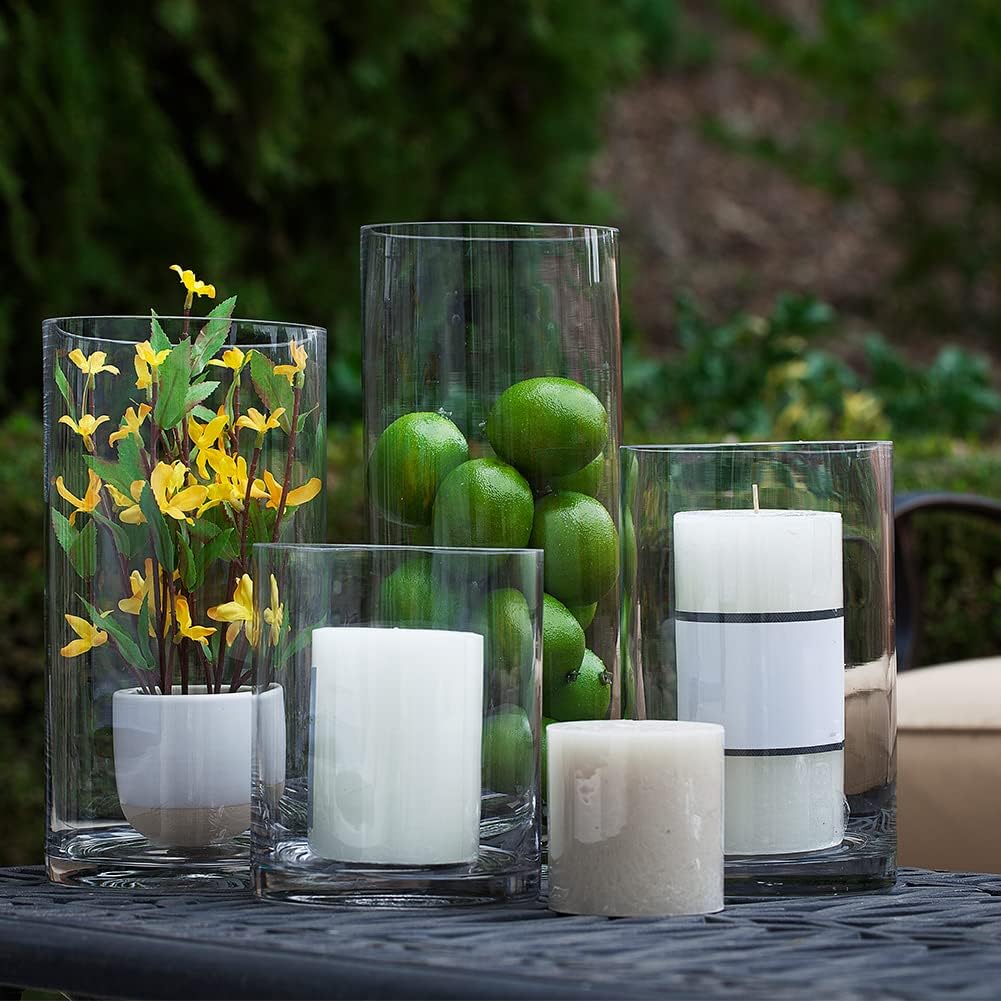 Enova Floral Cylinder Glass Vase 5 x 12 Inches Round Large Flower Vase, Pillar Candle Floating Candle Holder Vase, Tall Glass Vase for Flowers, Glass Vase for Decor, Wedding Centerpieces (1 Piece)