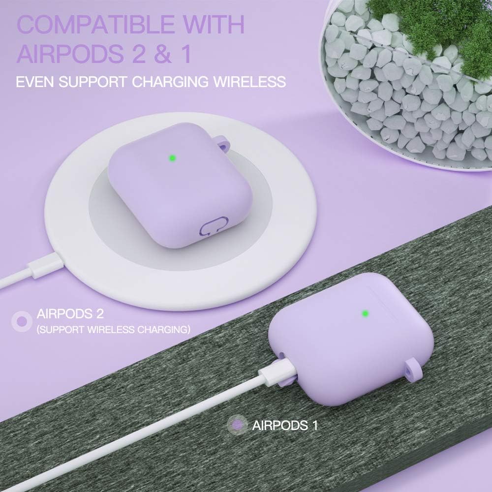 BRG for AirPods Case,Soft Cute Silicone Cover for Apple Airpods 2 & 1 Cases with Pom Pom Fur Ball Keychain/Strap/Earbuds Accessories (Front LED Visible)