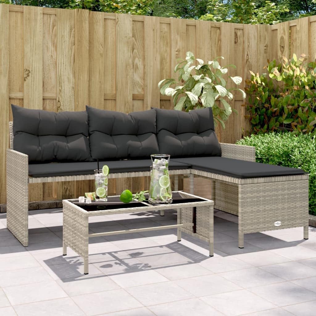 vidaXL Narożnik ogrodowy z poduszkami i stolikiem, rattan PE, szary, sofa do ogrodu, meble ogrodowe, kanapa ogrodowa, siedzisko ogrodowe