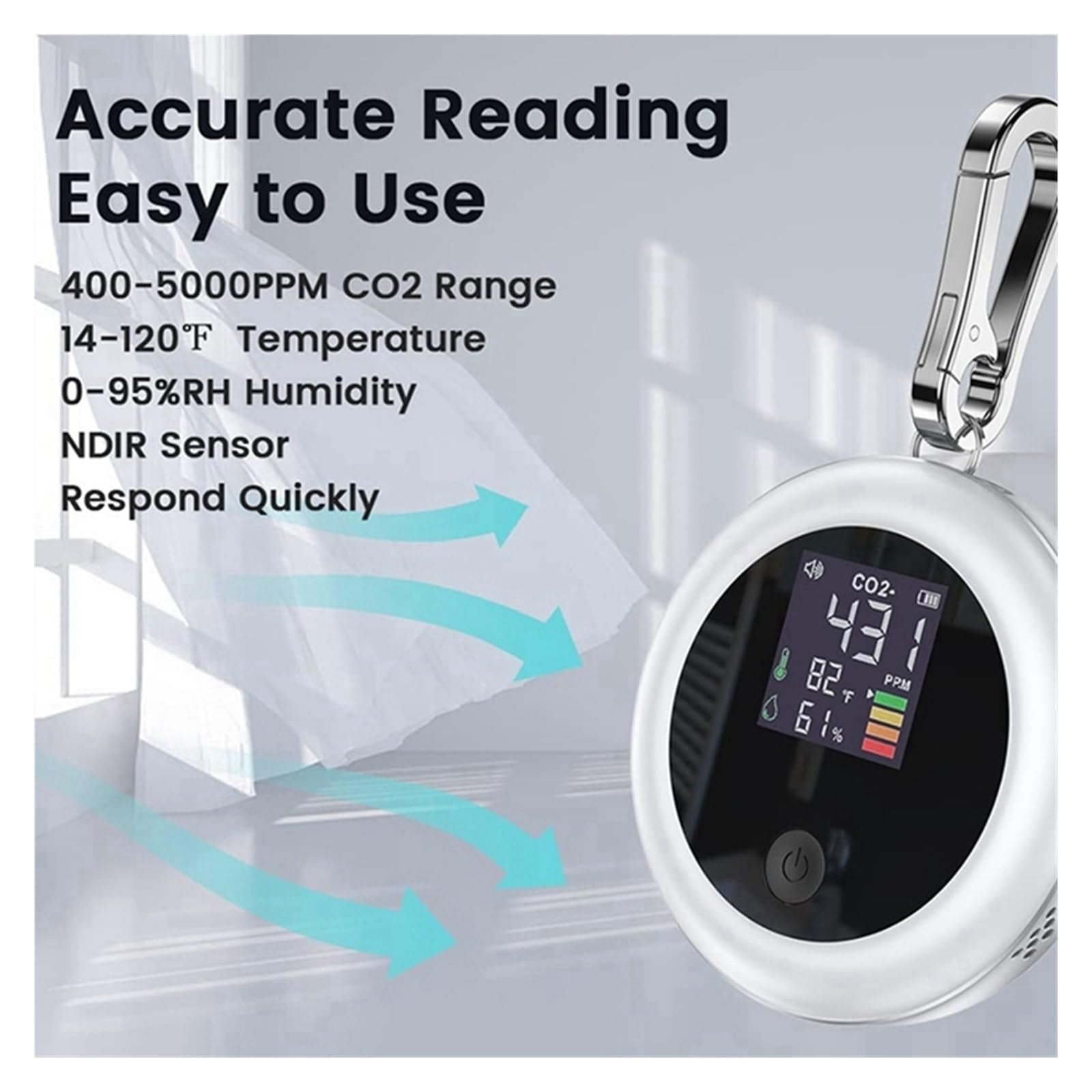 Misuratore Qualità dell'aria, Monitor di anidride carbonica a qualità 'aria + allarme con tester di CO2 400-5000 PPM-NDIR (nero) per Casa Cucina Ufficio Auto(Noir)
