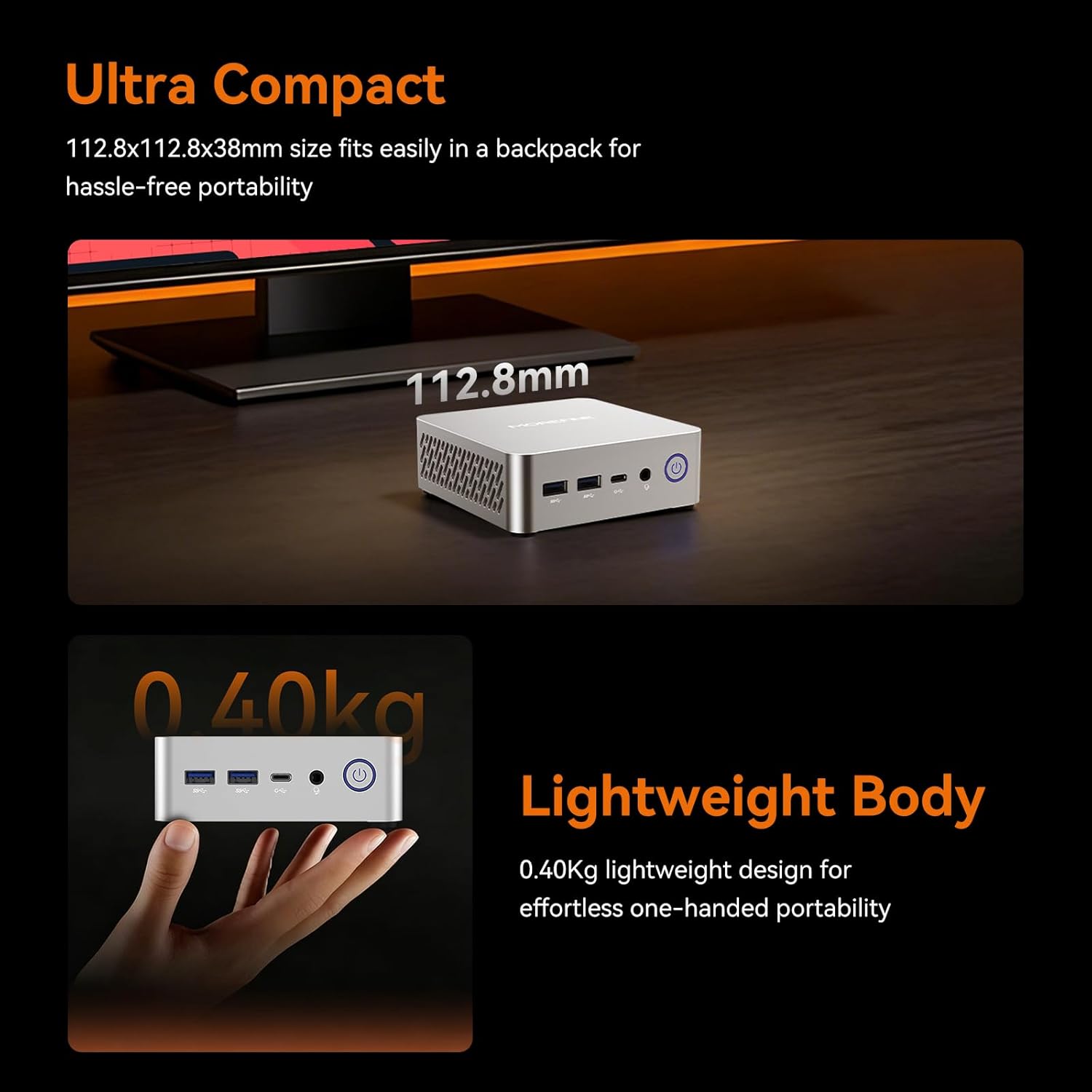 Image showing the compact size and lightweight design of the MOREFINE M700 Mini PC