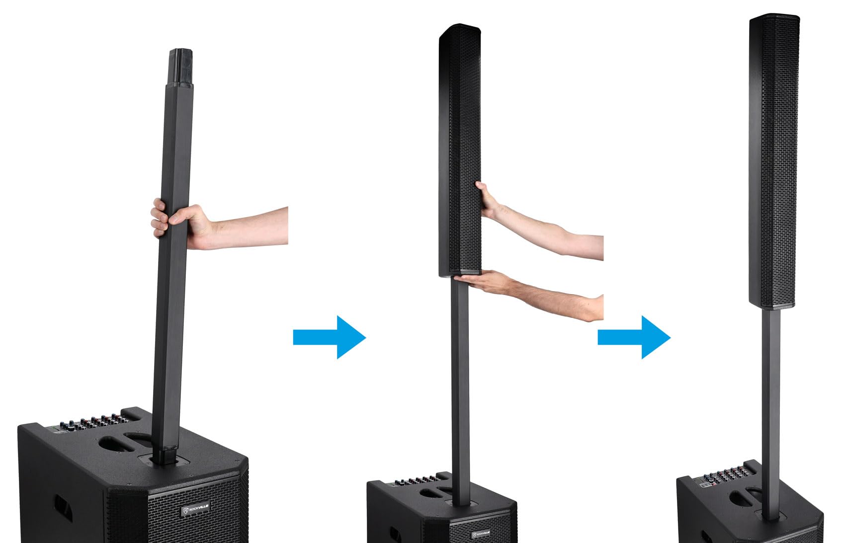 Rockville (2 Titan MIX12C 12" Powered Column PA System with Subwoofer, 8-Channel Mixer, Bluetooth, DSP, 3200W – Portable Speaker for DJs & Events (2 Items)