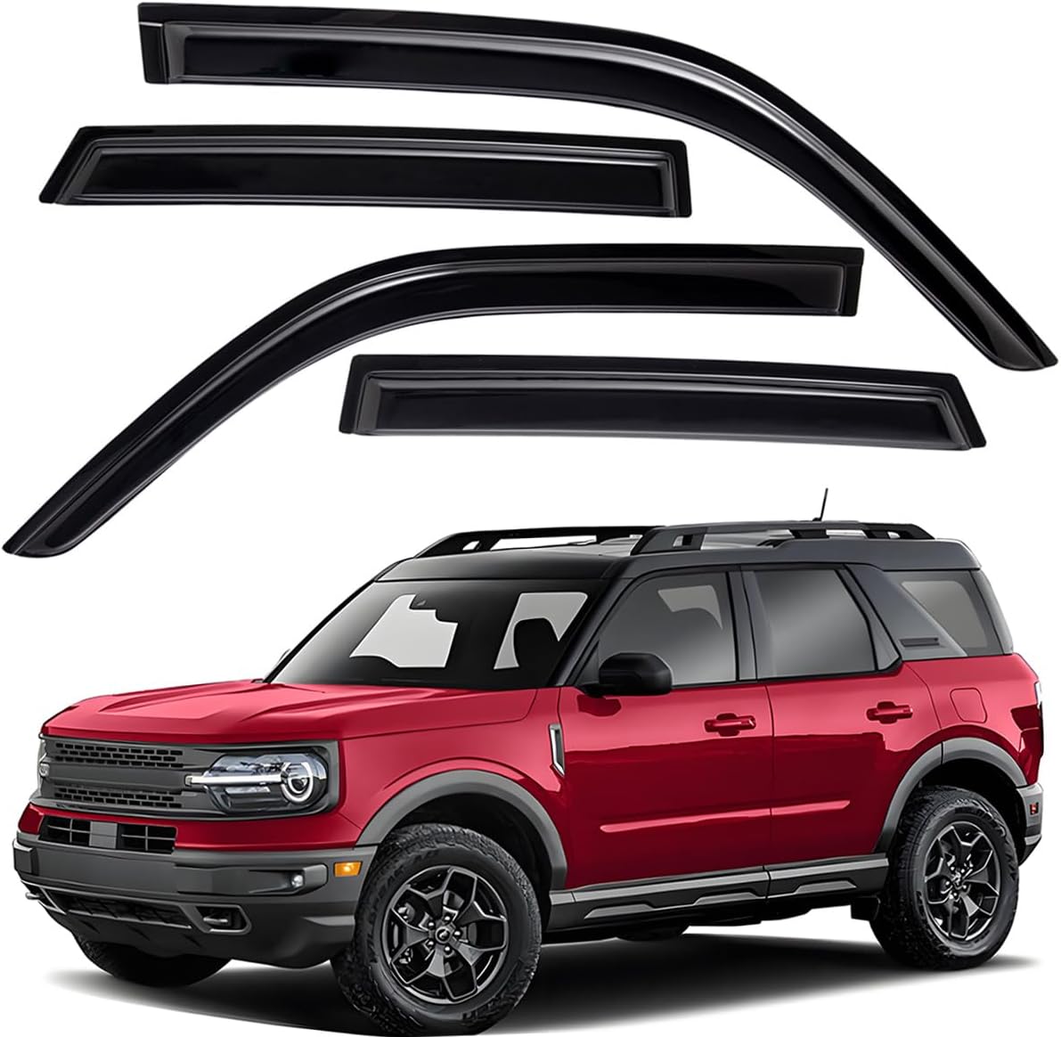 Extra Durable Outside-Mount Auto Vent Window Visor, Fits 2021-2025 Ford Bronco Sport, UV Protection Rain Guard, Original Wind Deflector, No-Drill Easy Install, Dark Smoke, 4-Pcs