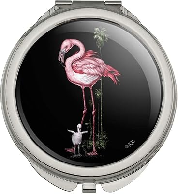 Pink Flamingos Palm Tree Compact Travel Purse Handbag Makeup Mirror