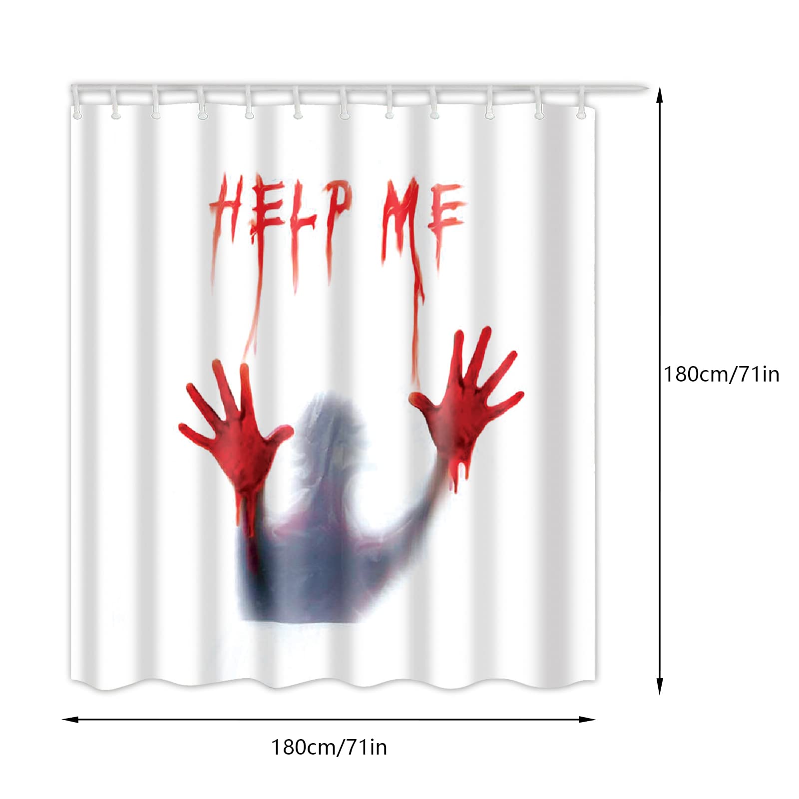Halloween "Help Me" Bloody Handprint Shower Curtain Hooks Set Of 12 - Rustproof Metal, Creepy Bathroom Decor - View #10