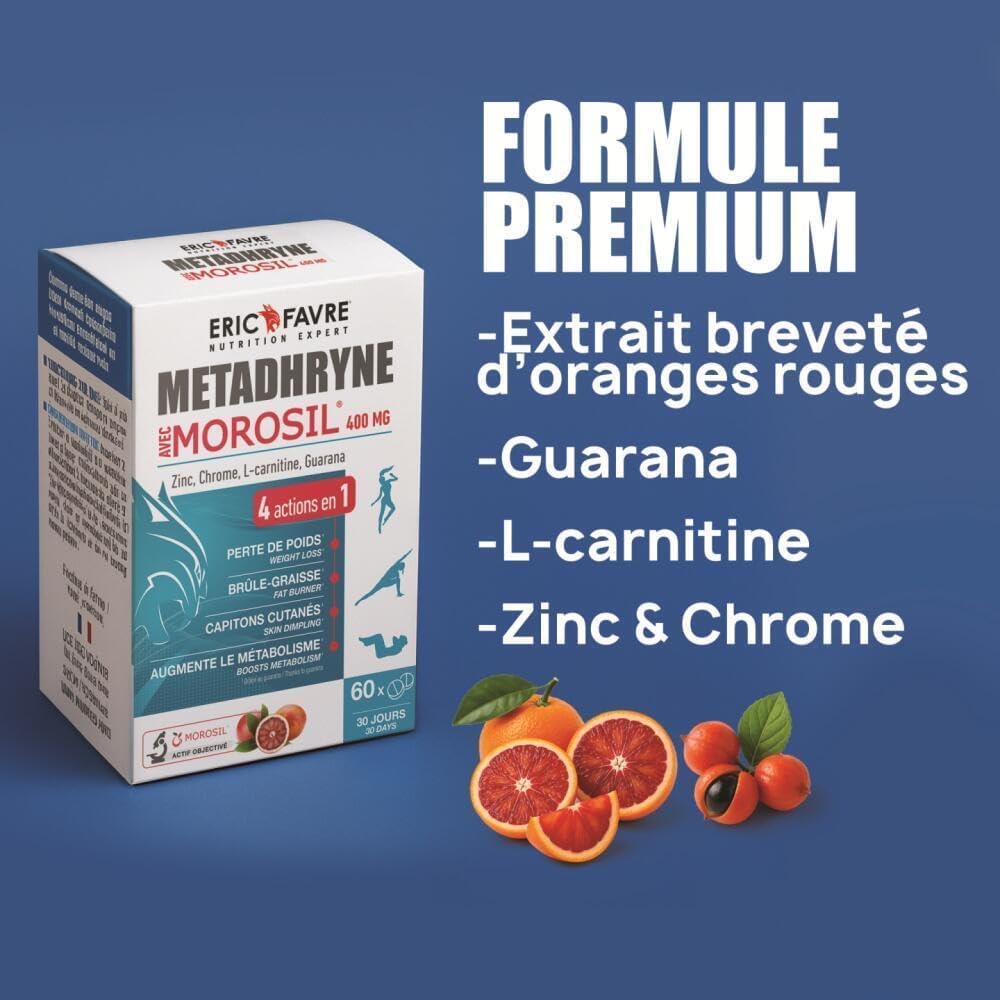 METADHRYNE MOROSIL - Complément Alimentaire à l’Extrait d’Orange Rouge Morosil - Guarana, L-Carnitine, Zinc & Chrome - 120 Comprimés - Eric Favre