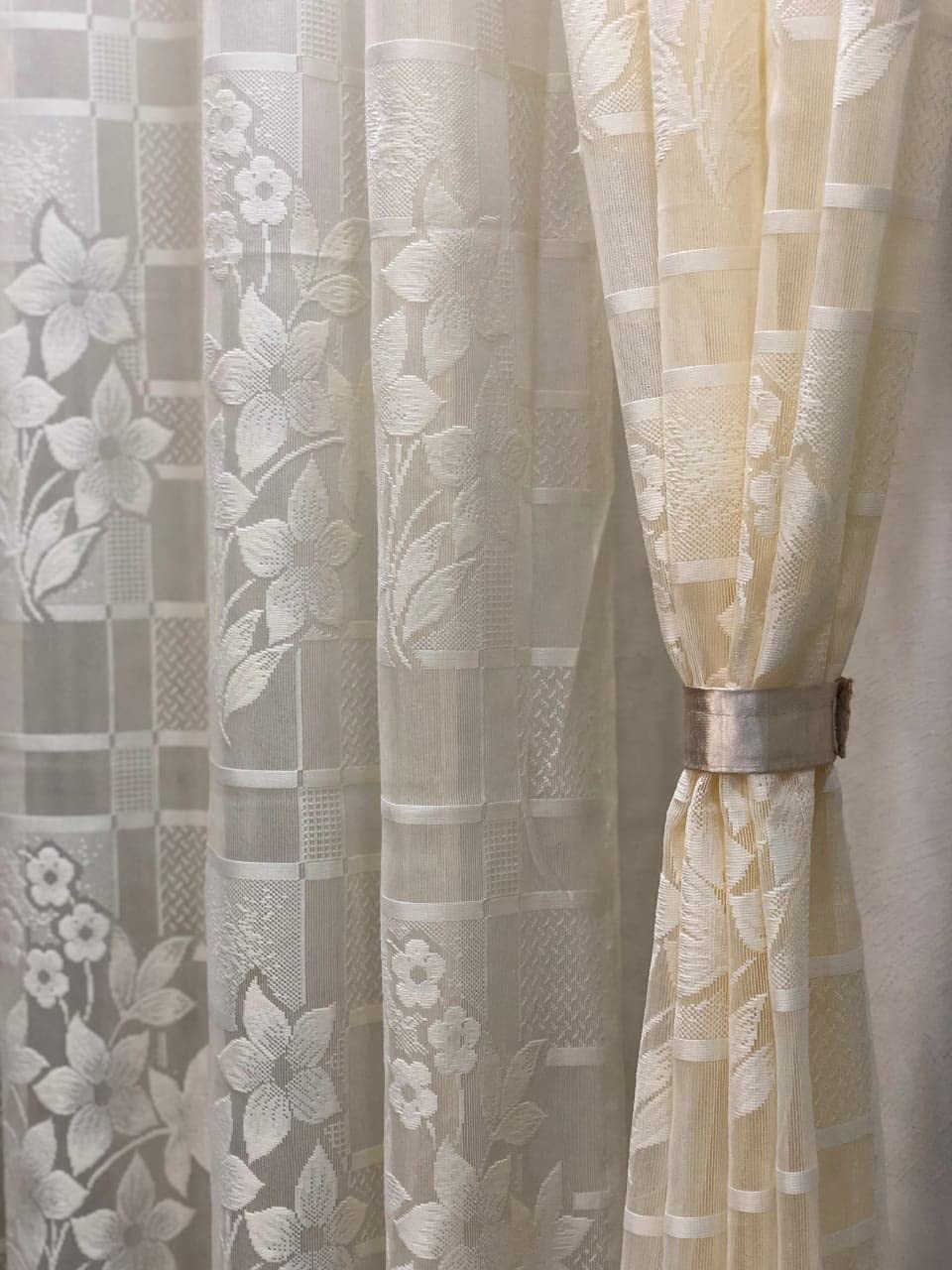Rensum Net Transparent Tissue Curtain Panels for Window 5Ft Set of 2, Semi Sheer Curtain for Home Office Decor, Eyelet Panels for Living Room Kitchen Hall, 4x5 Feet (Cream Floral) (B0BN968RNW) Amazon Price History, Amazon Price Tracker