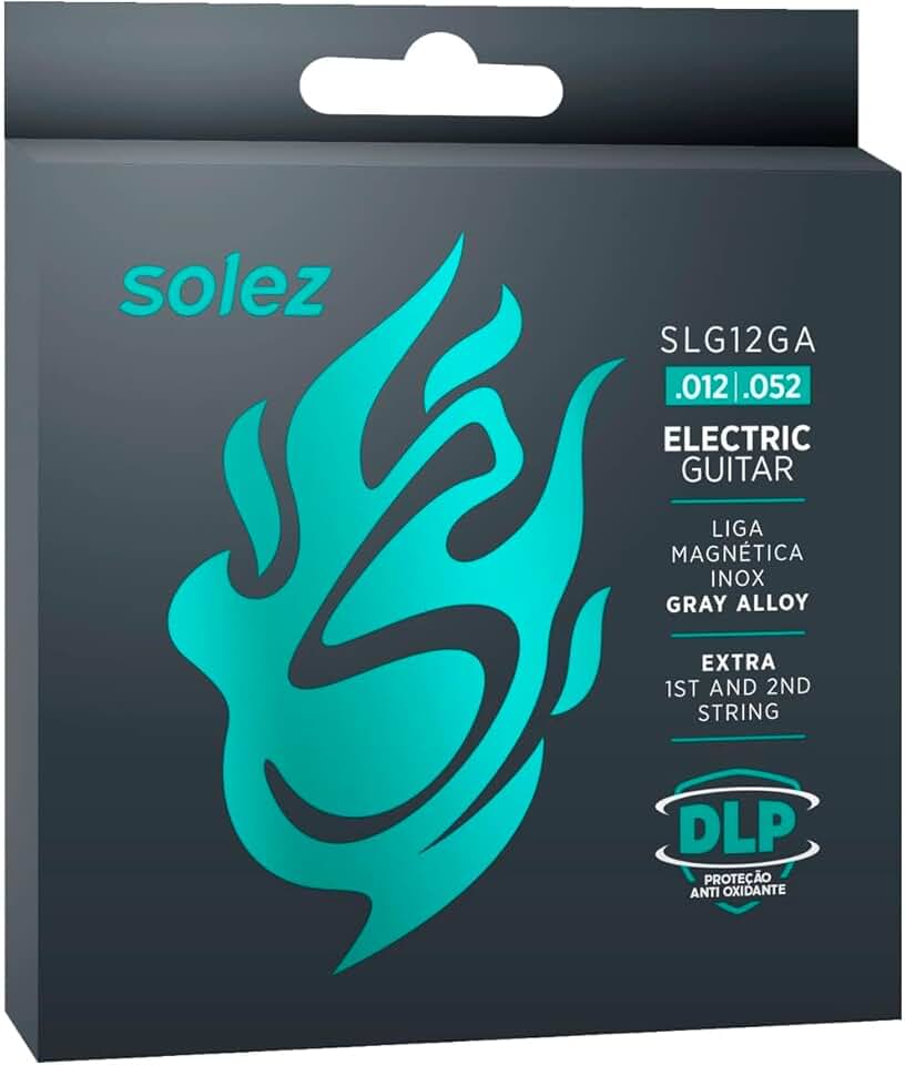 Encordoamento Solez Para Guitarra SLG Gray Alloy Aço Inox DLP Jogo de Corda Original Anti Oxidante Durável Resistente Brilho Timbre 0.09, 0.10, 0.11 e 0.12 Com Cordas Extras (0.12)