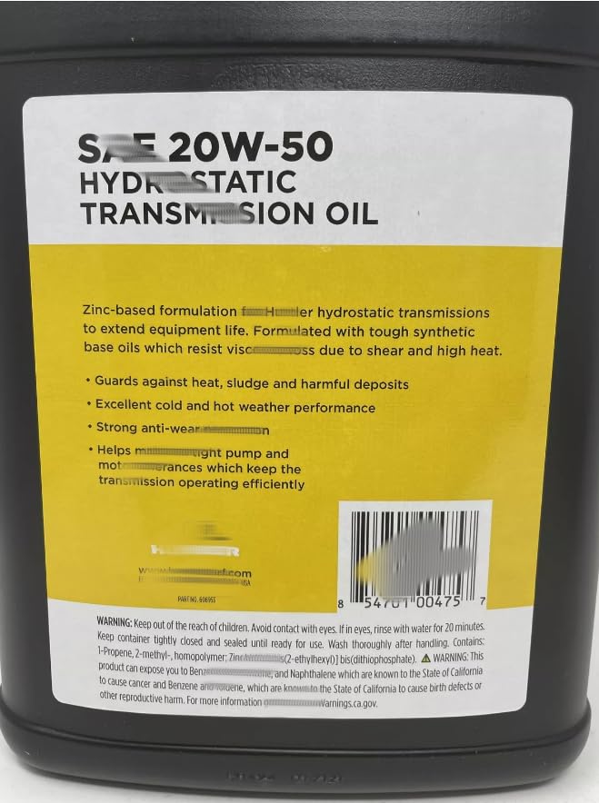 Mower 20W50 Hydrostatic Transmission Oil Change Kit，Replacement for Hustler OEM, 935841, 934612, 935841