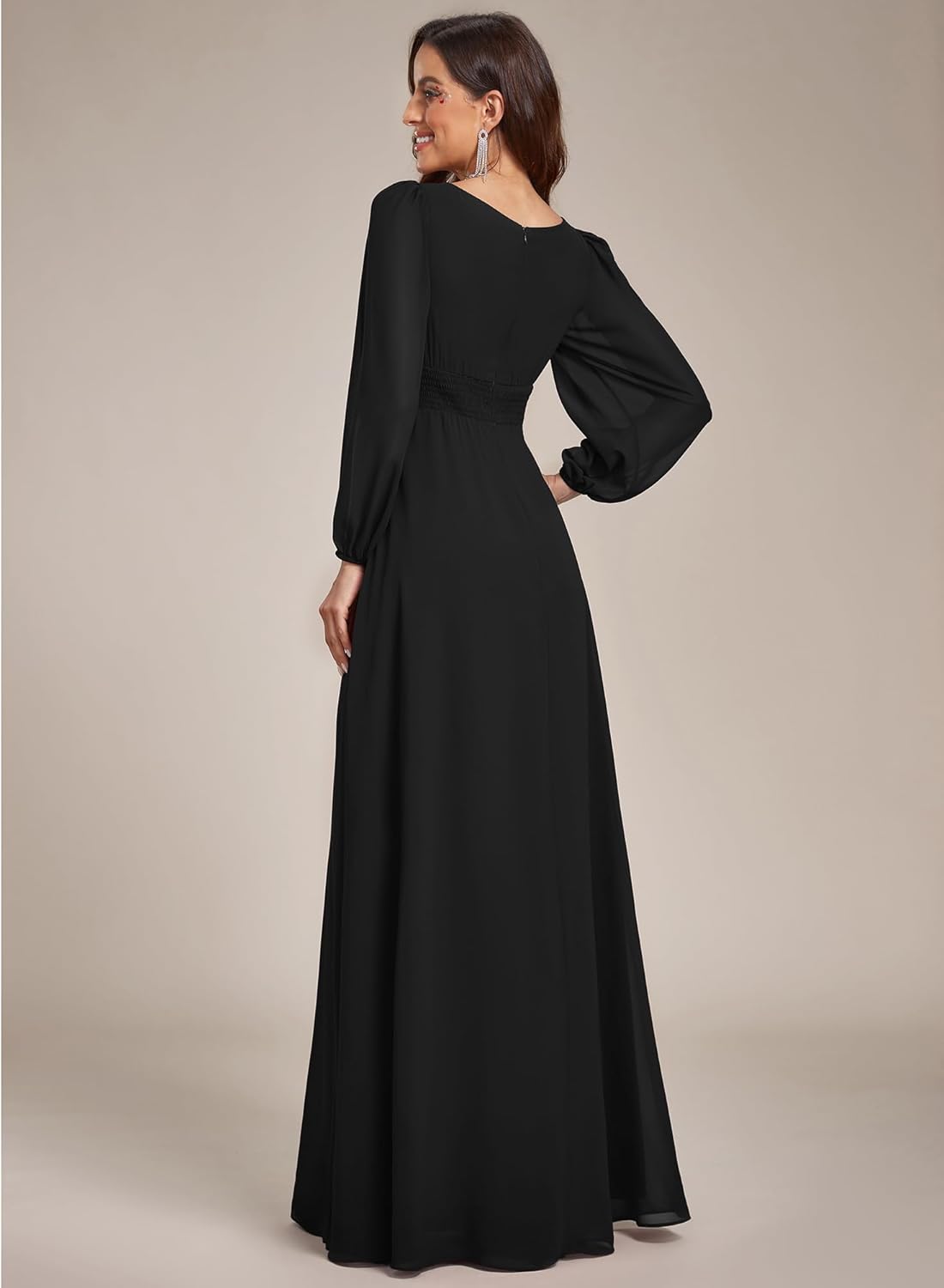 Ever Pretty Women's Crewneck Long Lantern Sleeves Floor Length A-Line Pleated Chiffon Formal Dress 0106B - Image 2