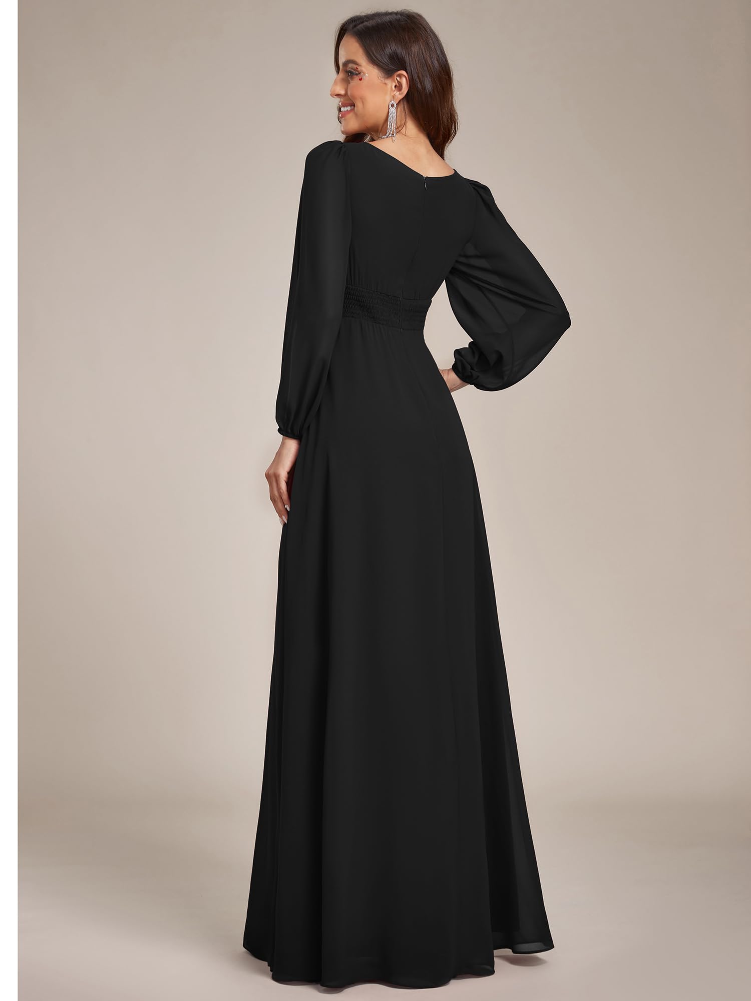 Ever-Pretty Vestito da Sera Donna Lungo Cintura Rotondo Manica Lunga Elegante Abiti da Cerimonia ES0106B