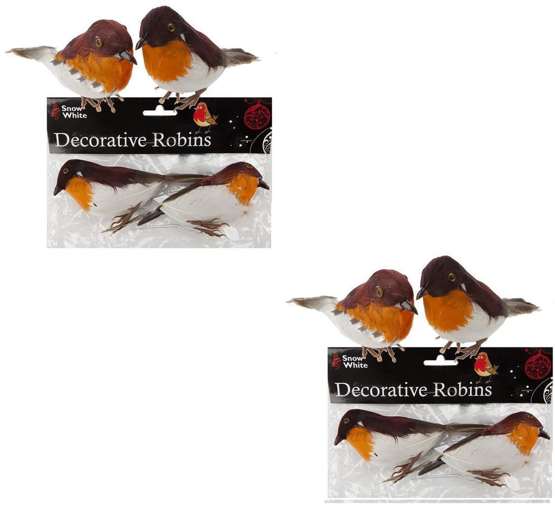 Toyland 4 X Robins Decoration Wire Christmas Model Artificial Birds Feather Tree Craft.