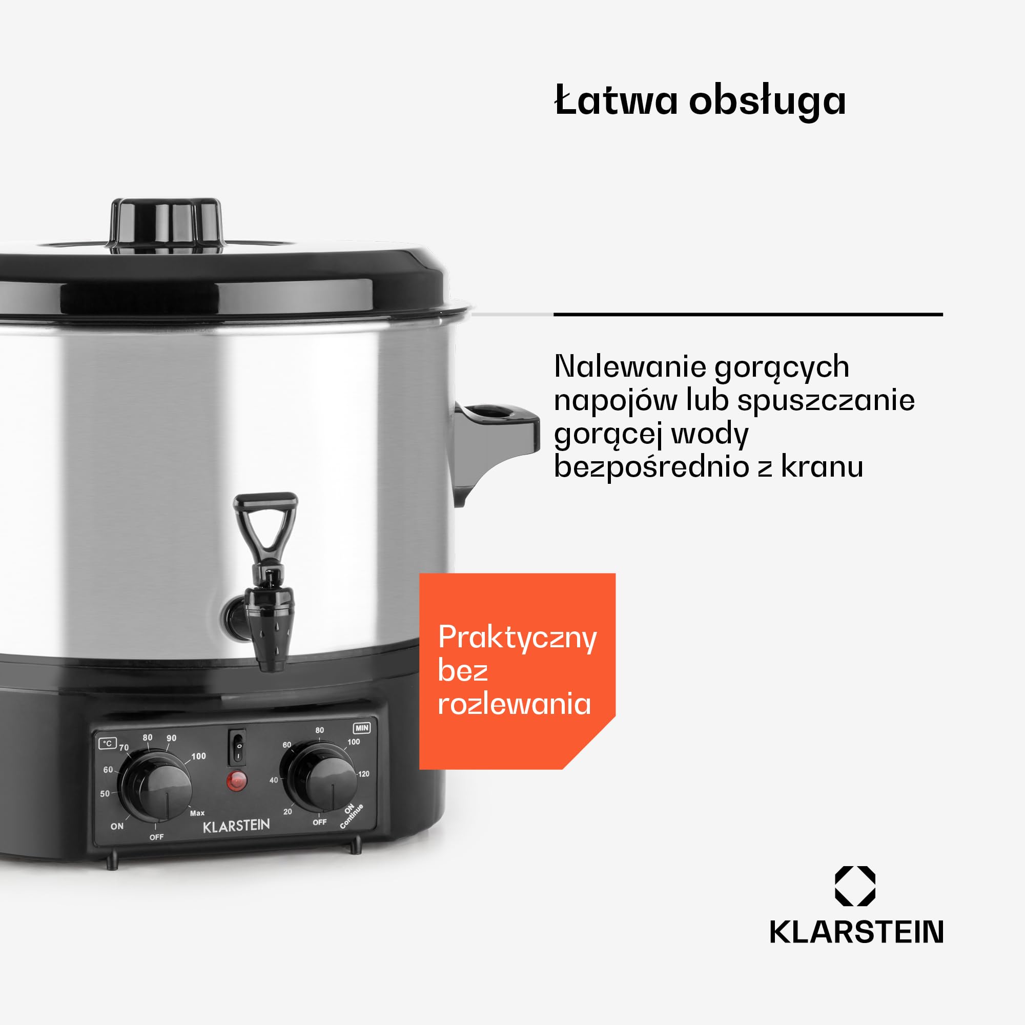 Klarstein Biggie Small - Urządzenie do pasteryzacji, gar do wekowania, Automat do grzańca, elektryczny, Pojemność 16L, 2000 W, Regulowana temperatura, Wyłącznik czasowy do 120 minut, srebrny