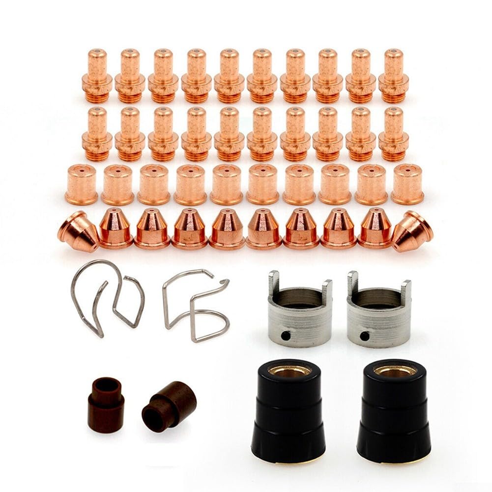 48-teiliges Plasmabrenner Verbrauchsmaterial-Set mit kurzen Elektrodenspitzen, Düsen, Wirbelringen, Taschenlampenabdeckungen und Federführungen, kompatibel mit Eastwood für Versa 60A CB70 Schweißen