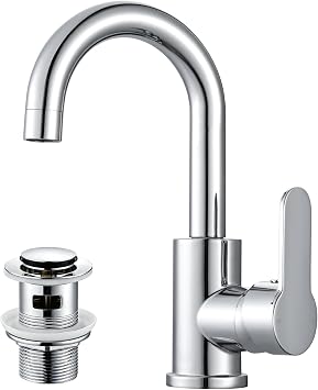 Hapilife Basin Mixer Tap with Pop Up Waste - Chrome 360 Swivel Bathroom Tap
