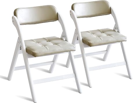 Wooden Folding Chairs Set of 2, Folding Chairs with Padded Seats, 31" Stackable Folding Dining Chairs, Folding Extra Chair for Banquet Room, Bedroom, Living Room, Party Chairs, White