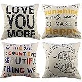 HOSL 4 Pack Cotton Linen Pillow Case Decorative Cushion Cover (NO Pillow)