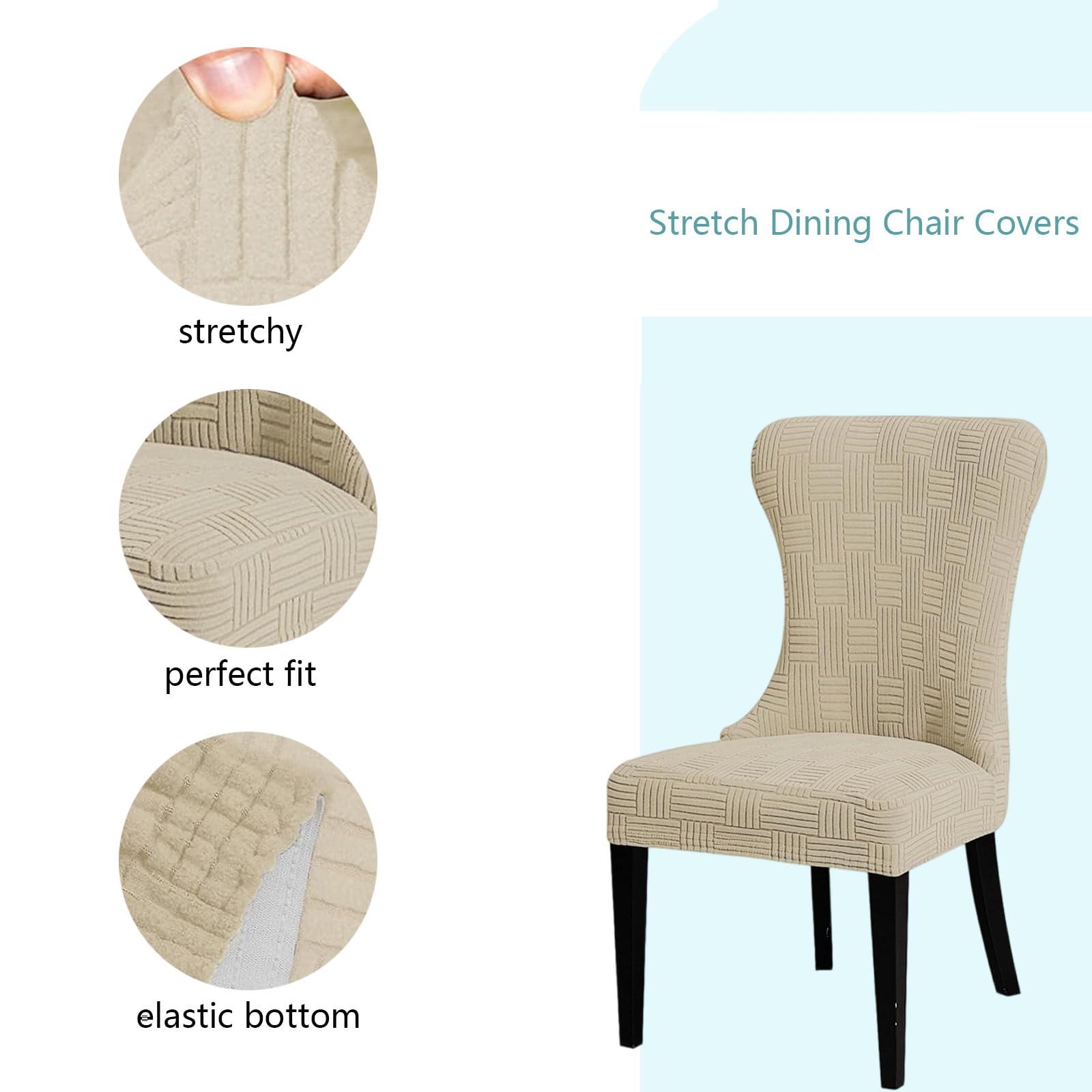 Wingback Seitenstuhlhussen, Flügelrückenstuhlhussen, Esszimmerstuhlhussen, 2er-Set, 4, 6, Akzent-Stuhlhussen mit Armlehnen für Küche, Bankett (Beige, 6 Stück)