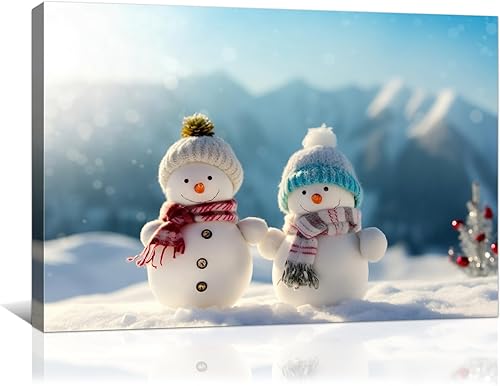 Miniatura 10 de Arte de pared de muñeco de nieve de Navidad sombrero de Papá Noel bufanda gris y blanco póster de decoración de Navidad cinco muñecos de nieve