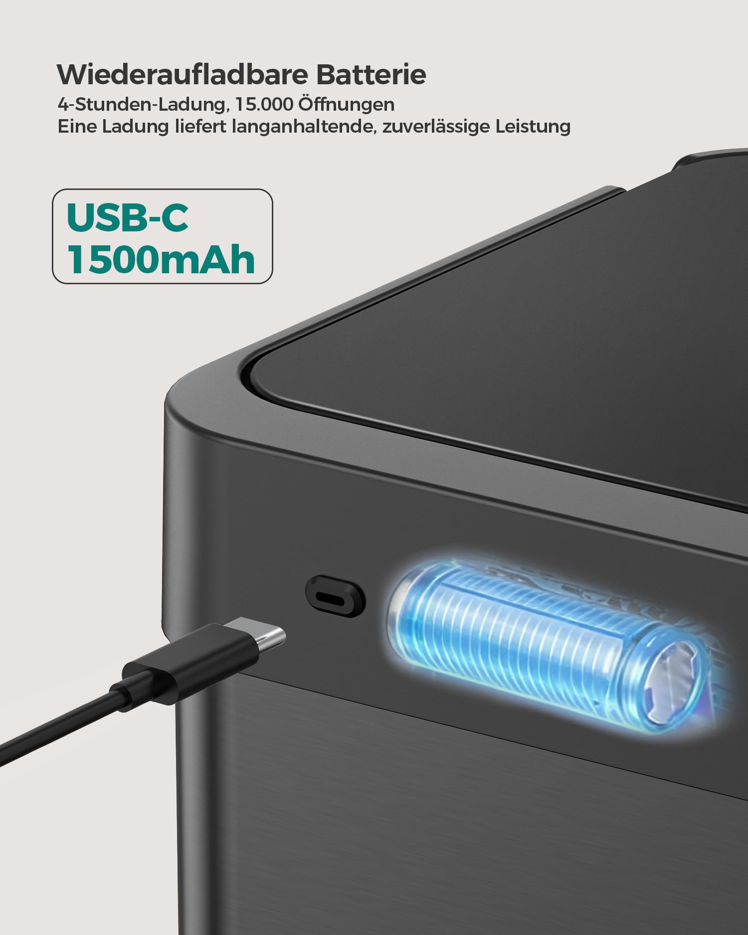 lovewind 55L Sensor Mülleimer Küche, Automatischer Mülleimer mit Sensor & Type-C Aufladung, Edelstahl Abfalleimer mit Deckel, Berührungsloser Küchenmülleimer, Soft-Close Deckel, Geruchsdicht, Schwarz