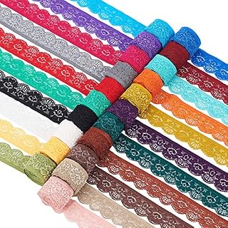 BENECREAT 18 Colors 1 Yard Each Lace Fabric Stretch Elastic 1.57 inches Wide Trim Lace for Headbands Garters Wedding Bouquet Making