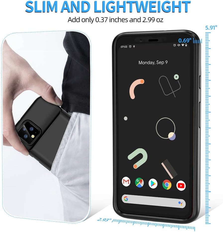 NEWDERY Google Pixel 4 Battery Case, Qi Wireless Charging Compatible, 5000mAh Slim Extended Rechargeable Charger Case Compatible Google Pixel 4
