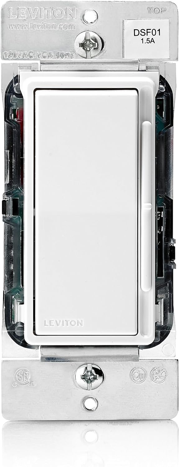 Leviton Decora Slide Ceiling Fan Wall Switch, Quiet 3-Speed Fan Control, 1.5 Amps, DSF01-10Z, White with Ivory and Light Almond Faceplates