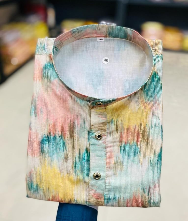 Image of FOXDX Men's Cotton Blend Printed Long Kurta Suitable for All Indian Wedding, Occasions, and Festivals