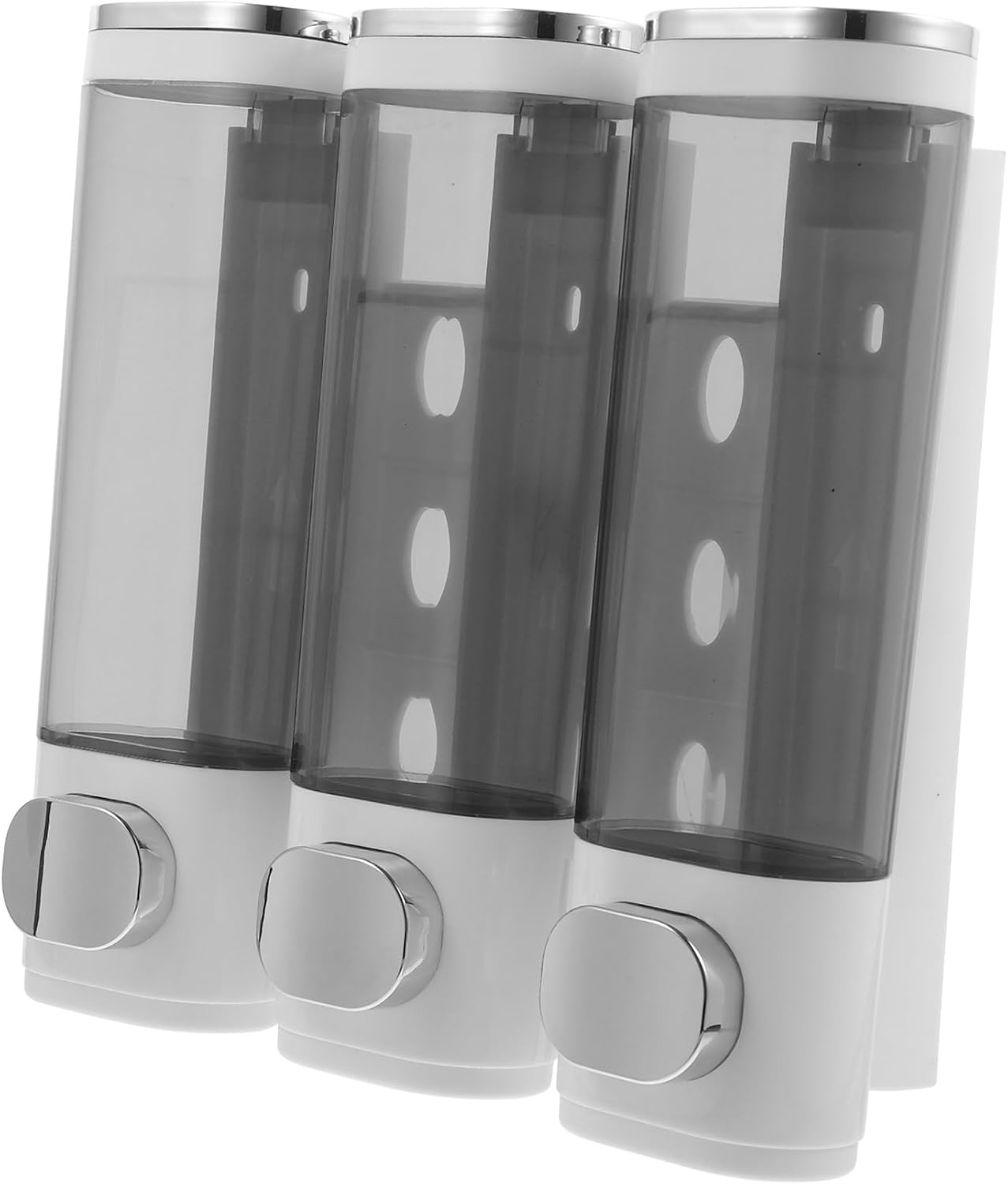 TOYANDONA Wall-Mounted 3-Chamber Shampoo and Soap Dispenser, Manual Press Liquid Soap Dispenser with Electroplated White Finish, Bathroom Shower Holder for Shampoo, Conditioner, and Body