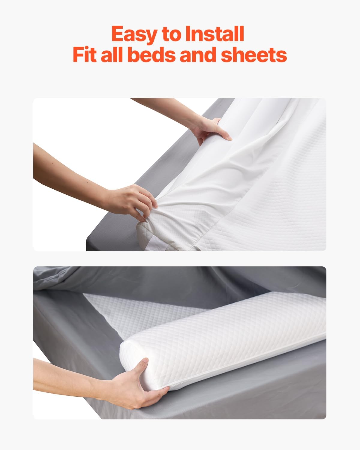 VEVOR Bed Bumper for Toddlers, 52-inch Inflatable Bed Guard Rail with Safety Flap, 2-Pack Toddler Bedrail Bumpers with Non-Slip Bottom & Machine-Washable Cover for Twin, Full, Queen and King Beds