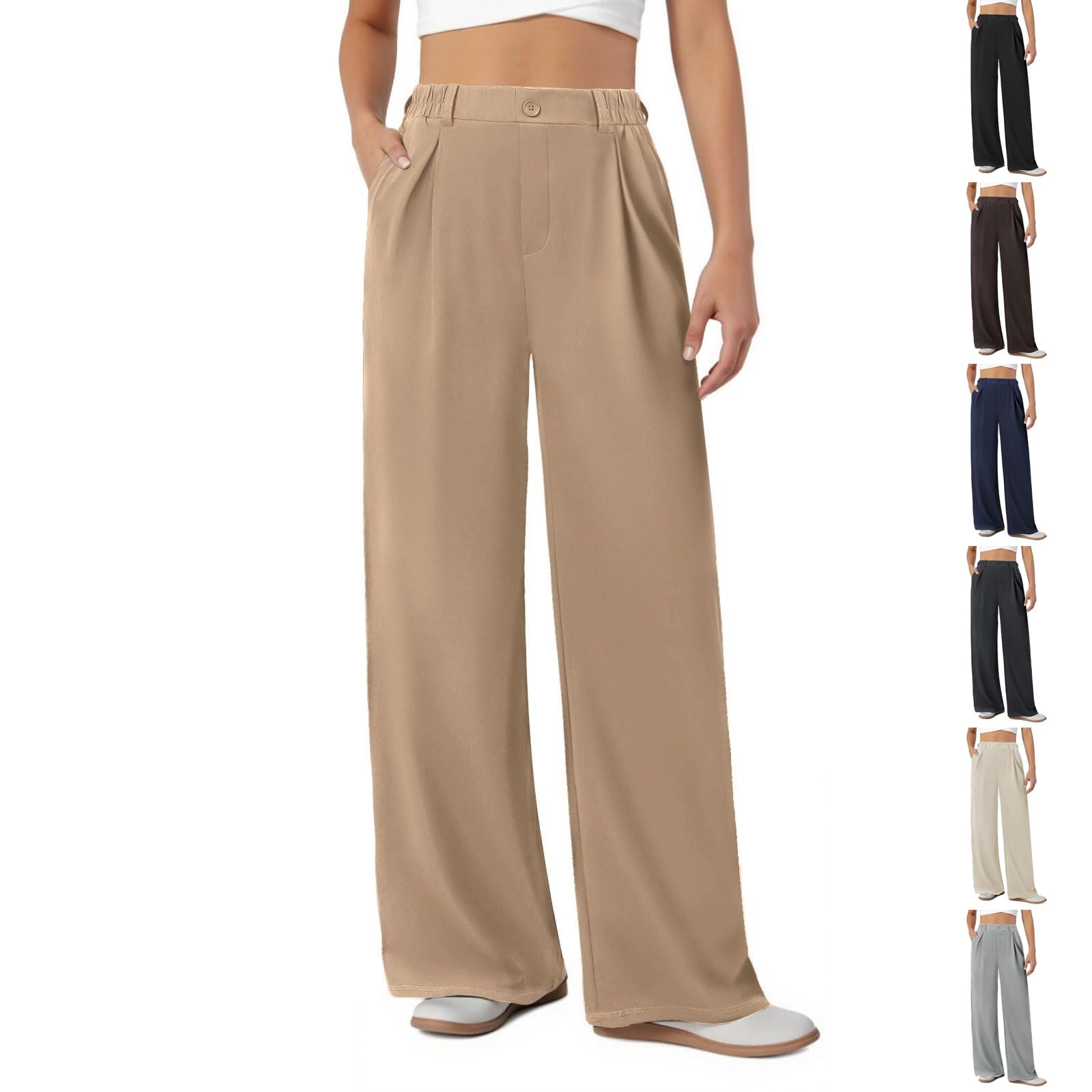 Wide Leg Work Pants Women High Waist Baggy Business Casual Dress Slacks Stretchy Office Trousers Pants with Pockets