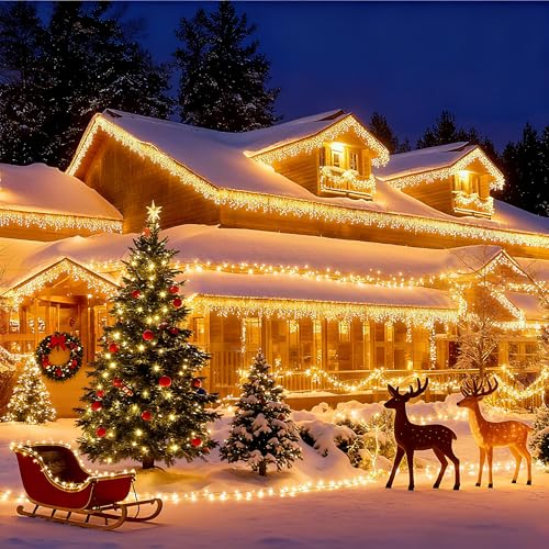 32.8ft 400 LED Icicle String Lights, 8 Modes Waterproof Icicle Christmas Lights Outdoor with Memory...