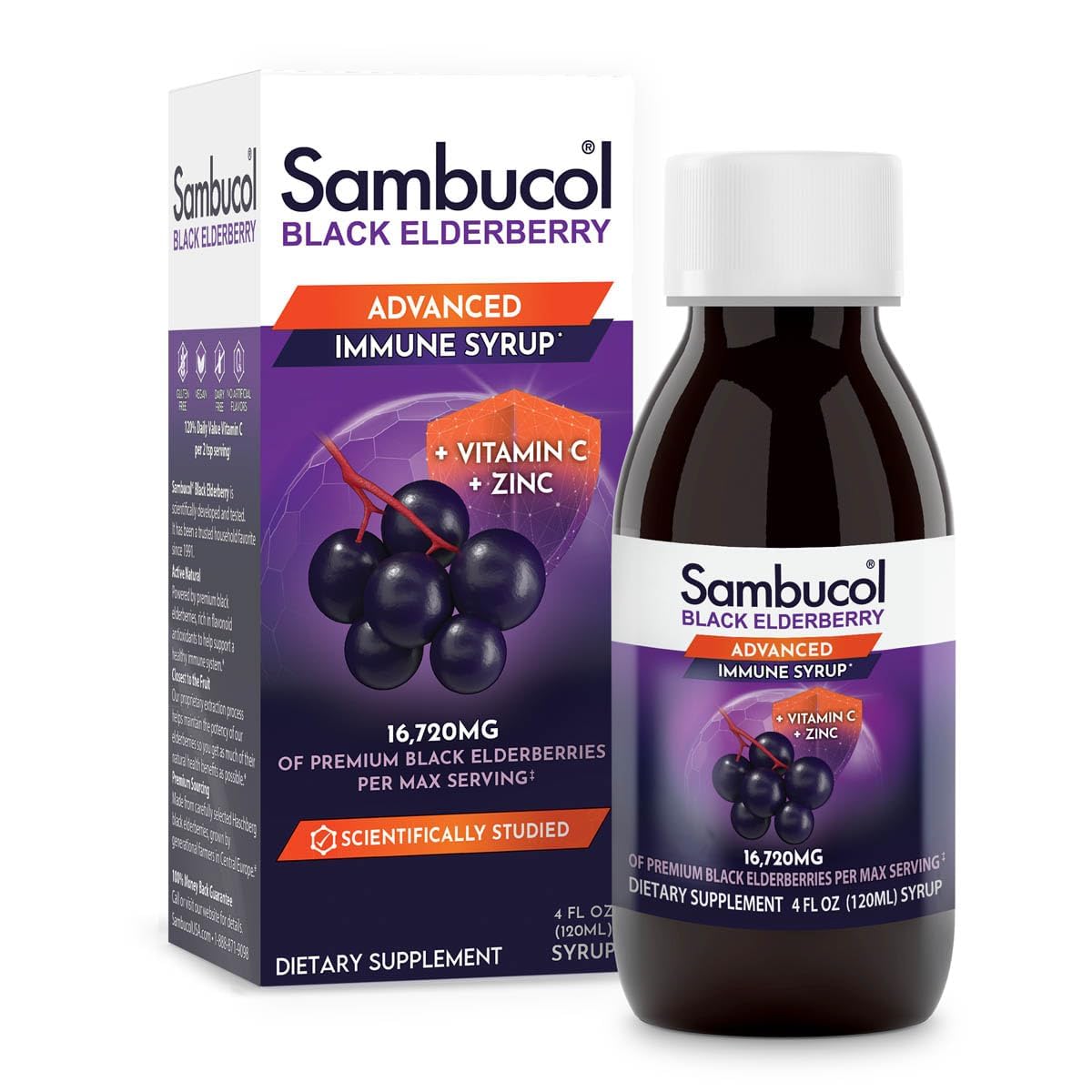 Sambucol Advanced Black Elderberry Syrup, Immune Support - 4 Fl Oz