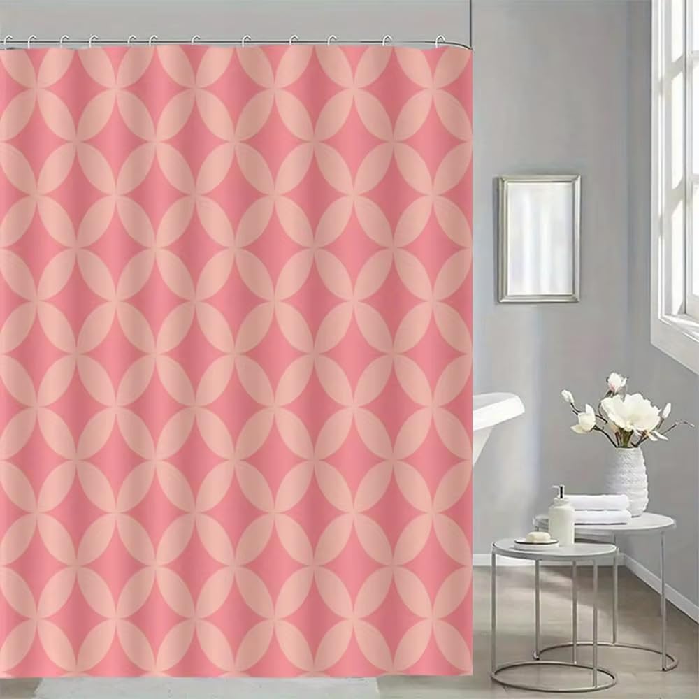 Rideau de Douche 200x200 Rose à Motifs Géométriques en Pétales - Rideau de Salle de Bain Moderne à Motifs Floraux Et Géométriques - Rideau de Baignoire en Tissu Imperméable Lavable en Machine