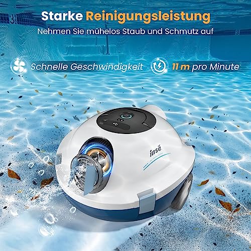 INSE Y10 Poolroboter Akku Poolsauger, Starke Saugkraft, 90 Minuten Leistungsstarke Reinigung, Automatische Parken, LED-Anzeigen, Kabellos Poolreiniger für Aufstell/Einbauschwimmbecken bis 100m² – Bild 3