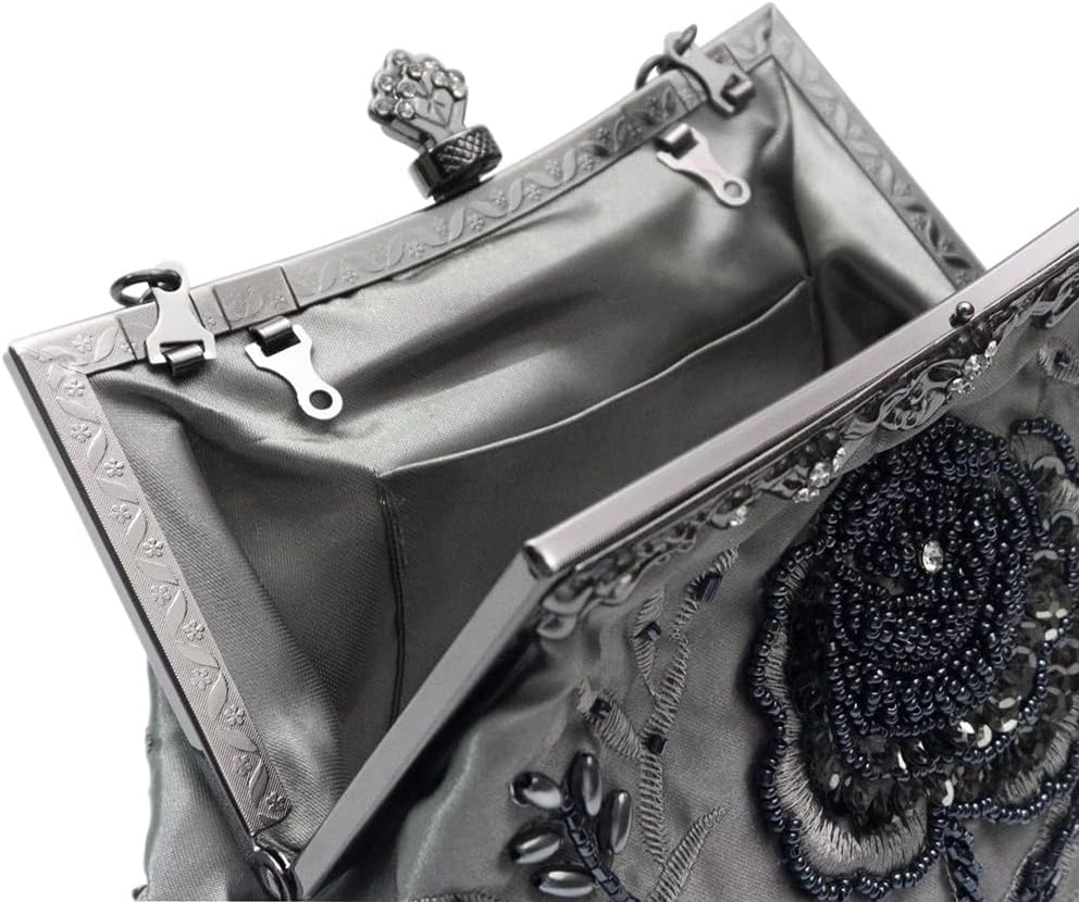 Women's Handbag Vintage Rose Embroidered Beaded Sequin Evening Bag Wedding Party Clutch Purse
