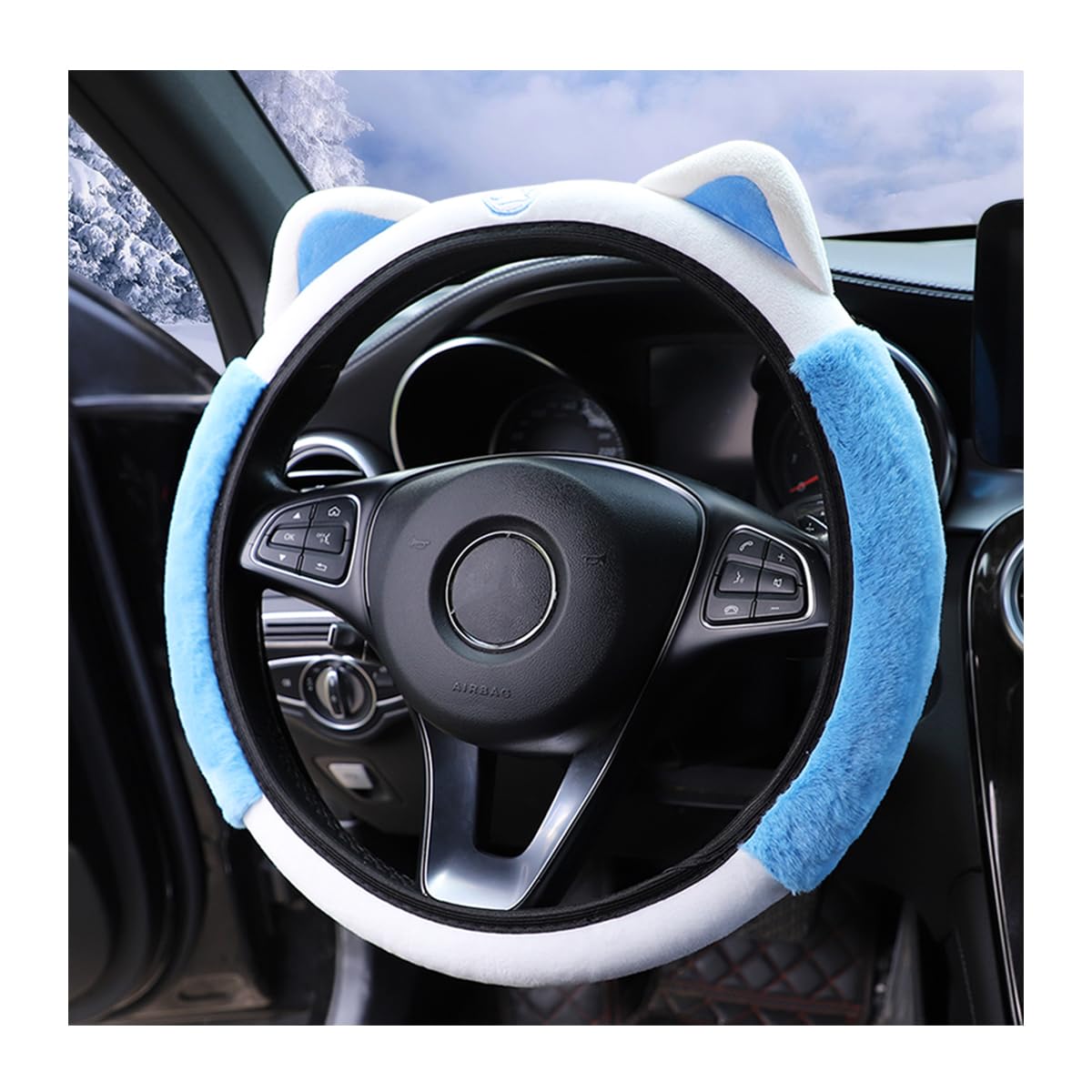 Bittwee Capa de volante de carro, pelúcia macia fofa para o inverno quente, protetor de