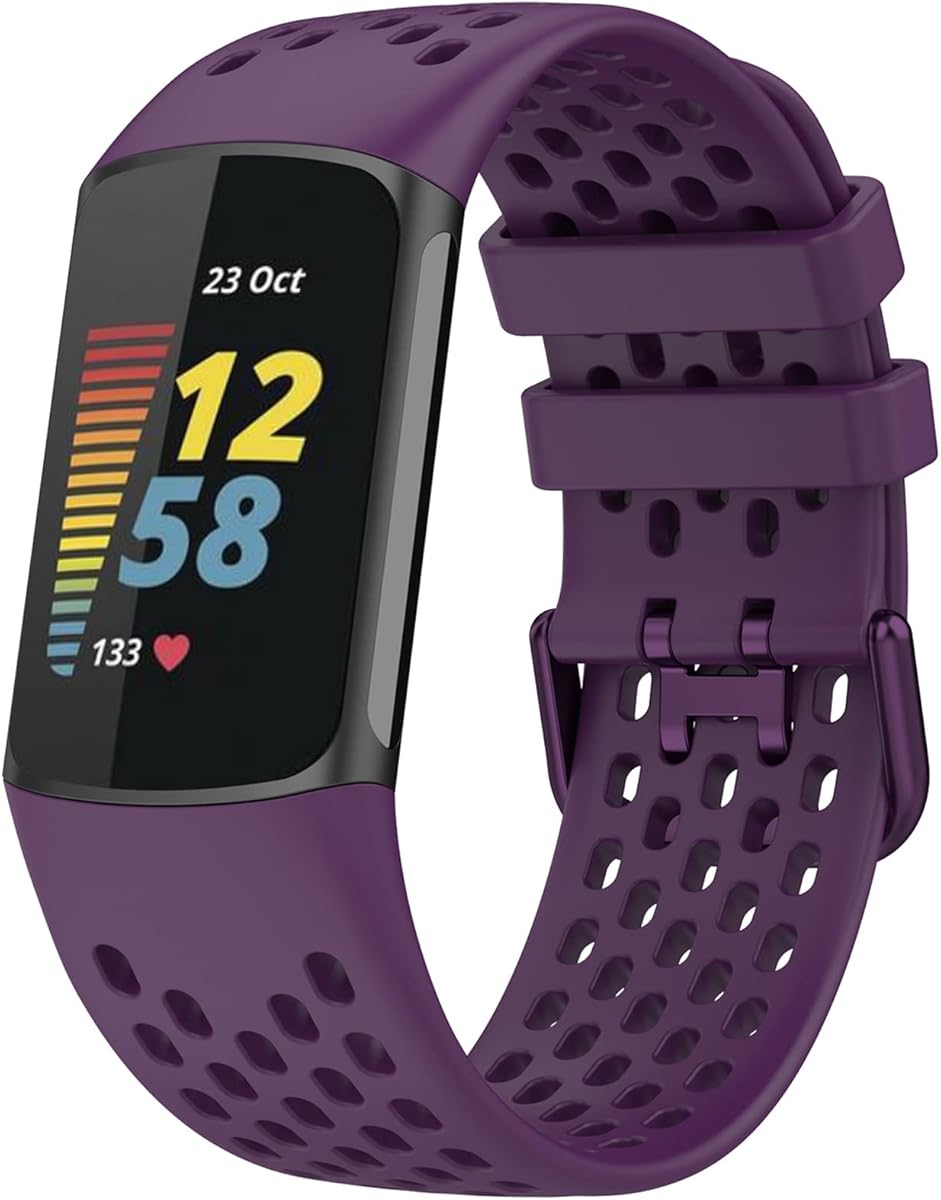 TopPerfekt Sport Straps Compatible with Fitbit Charge 6 Strap, Adjustable Breathable Soft Silicone Sport Replacement Watch Band Straps Wristbands Bracelet for Charge 5 Activity Tracker Women Men